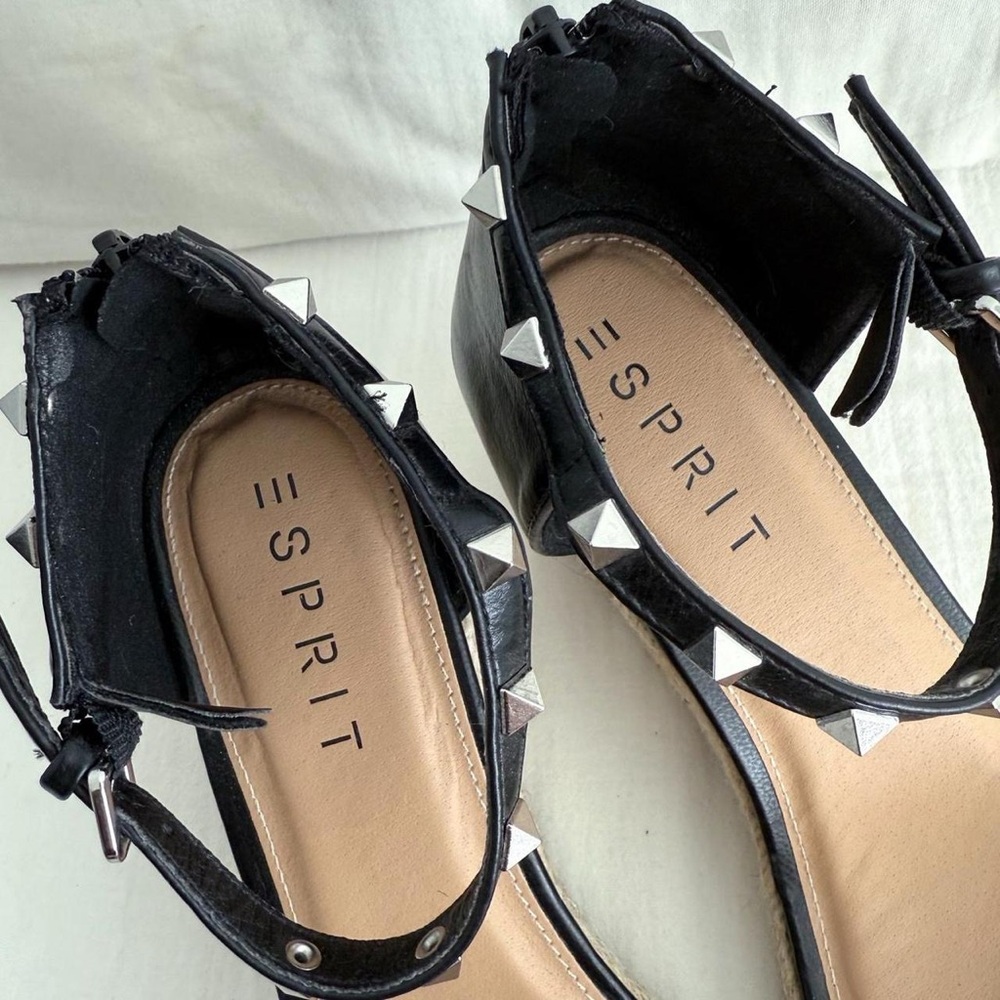 Esprit Black & Silver Studded Romy Espadrille Wedge Sandals - Picture 5 of 6